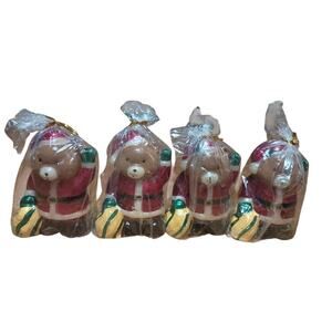 Vintage 4" Santa Teddy Bear Christmas Holiday Candles Home Decor Set Of 4
